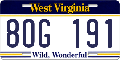WV license plate 8OG191