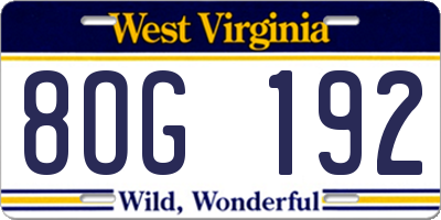 WV license plate 8OG192