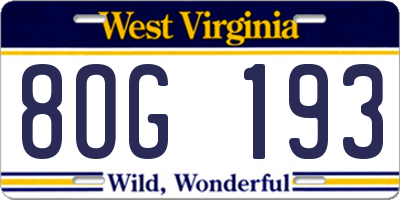 WV license plate 8OG193