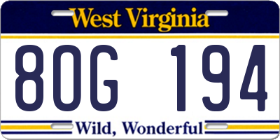 WV license plate 8OG194