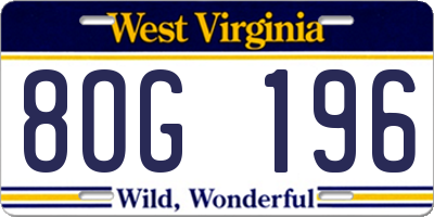 WV license plate 8OG196