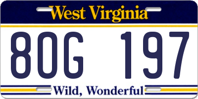 WV license plate 8OG197