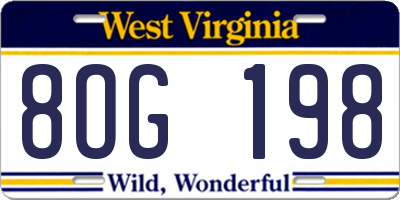 WV license plate 8OG198