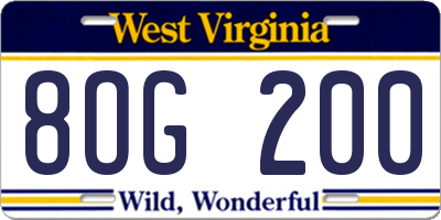WV license plate 8OG200