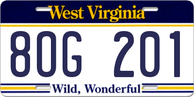 WV license plate 8OG201