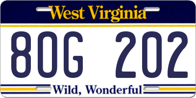 WV license plate 8OG202