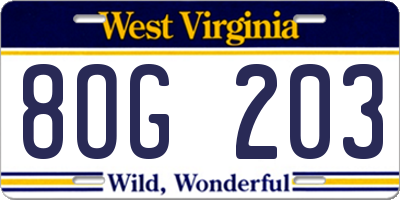 WV license plate 8OG203