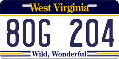 WV license plate 8OG204