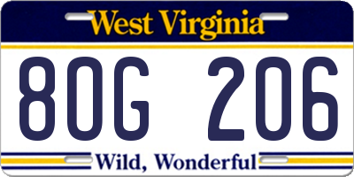 WV license plate 8OG206