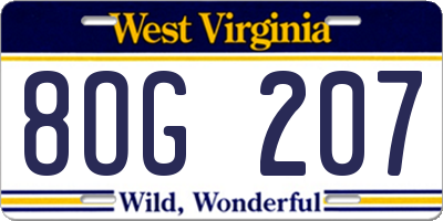 WV license plate 8OG207