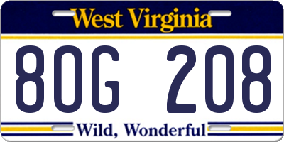 WV license plate 8OG208
