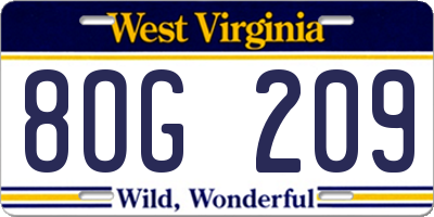 WV license plate 8OG209