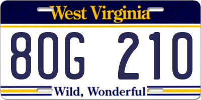 WV license plate 8OG210