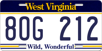 WV license plate 8OG212