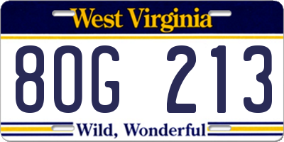 WV license plate 8OG213