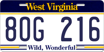 WV license plate 8OG216