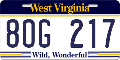 WV license plate 8OG217