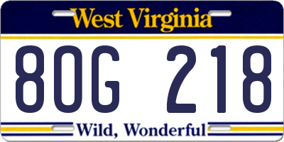 WV license plate 8OG218