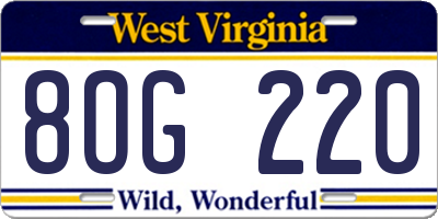 WV license plate 8OG220