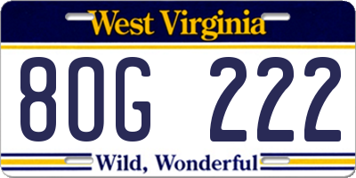 WV license plate 8OG222