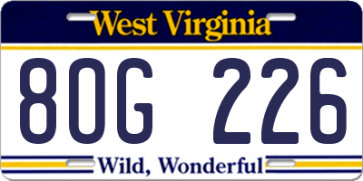 WV license plate 8OG226