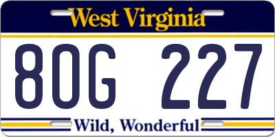 WV license plate 8OG227