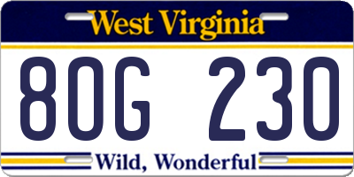WV license plate 8OG230