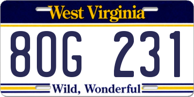 WV license plate 8OG231