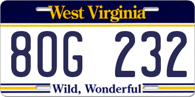 WV license plate 8OG232