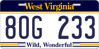 WV license plate 8OG233