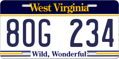 WV license plate 8OG234