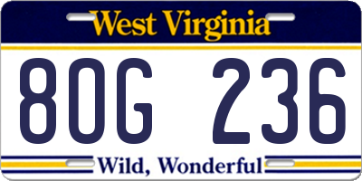 WV license plate 8OG236