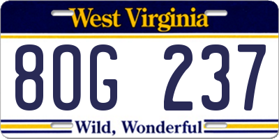 WV license plate 8OG237