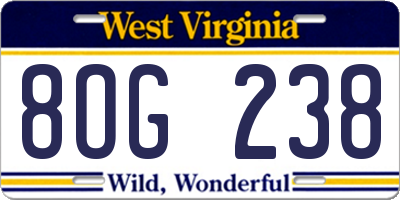 WV license plate 8OG238