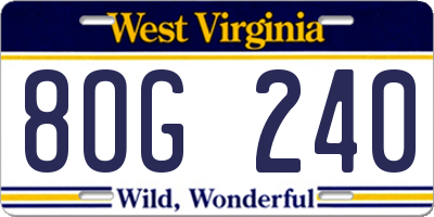 WV license plate 8OG240