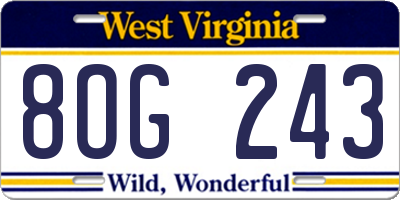 WV license plate 8OG243