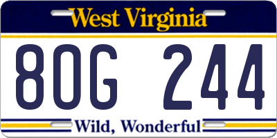 WV license plate 8OG244