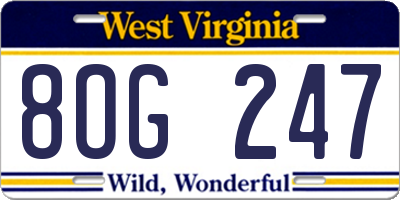 WV license plate 8OG247