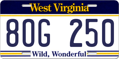 WV license plate 8OG250