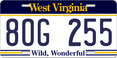 WV license plate 8OG255