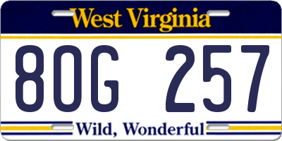 WV license plate 8OG257