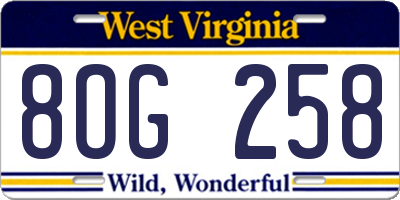 WV license plate 8OG258