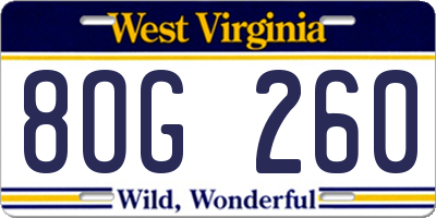 WV license plate 8OG260