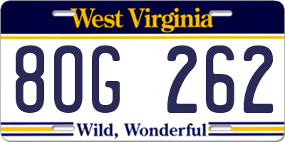 WV license plate 8OG262
