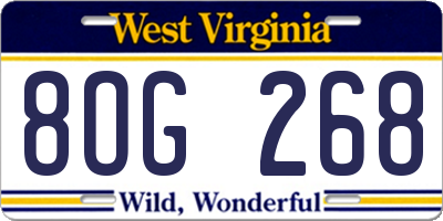 WV license plate 8OG268