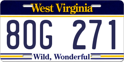 WV license plate 8OG271