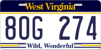 WV license plate 8OG274