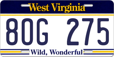 WV license plate 8OG275