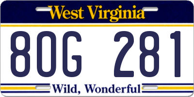 WV license plate 8OG281