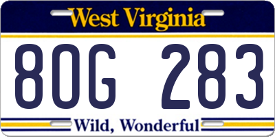 WV license plate 8OG283